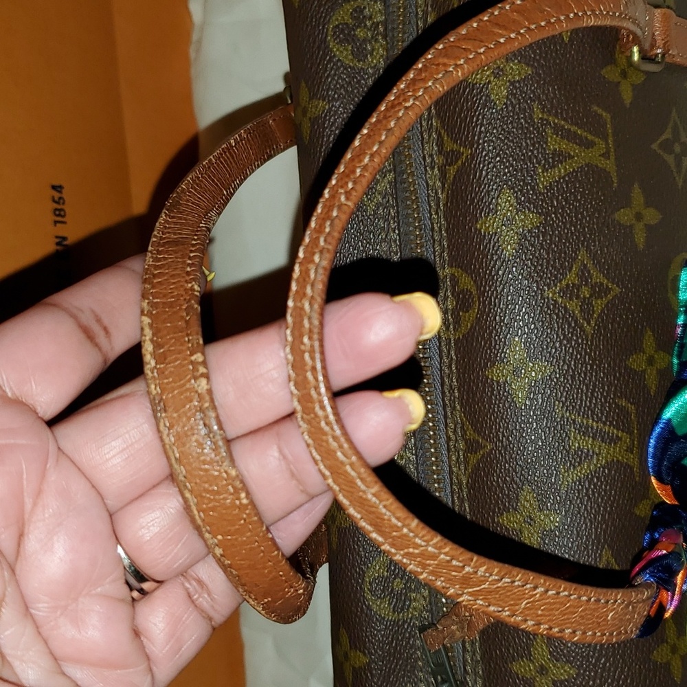 Louis Vuitton Brown Monogram Barrel Bag with Multicolor Silk Scarf Accent - Picture 7 of 8